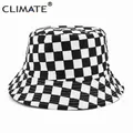 Chapeau de soleil à carreaux noir et blanc pour hommes et femmes casquette de seau à la mode