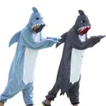 Onesie drôle de requin gris et bleu pour adultes costume de cosplay pyjama unisexe fête