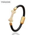 YISHUCHA- luxe plaqué or charme bracelet pour femmes 5 bracelets Zircon 5 mm bracelet en cuir