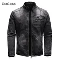 Samlona-Veste en Jean Slim pour Homme Veste en Denim Multi-Poches à Fermeture Éclair Grande