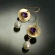 Boucles d'oreilles en perles simulées pour femmes pendentif disque en pierre violette boucle