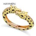 KAYMEN-Bracelet manchette tendance pour femme jonc en émail métal plaqué or girafe animal