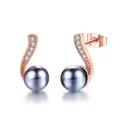 Boucles d'oreilles Double en perles noires pour femmes bijoux en cristal couleur or Rose DFE711