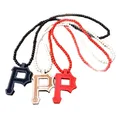 Collier pendentif lettre P en bois pour hommes et femmes collier de perles Boho long accessoires