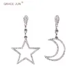 GRACE JUN – boucles d'oreilles à Clip pour femmes grande étoile lune strass mode de luxe ajouré