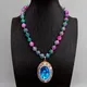 Y · YING – collier rond en Agate en cristal bleu vert rose pendentif ovale collier ras du cou