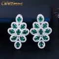 CWWZircons – boucles d'oreilles longues en pierre de zircone cubique verte pour femme bijoux de