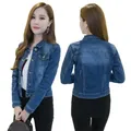 Veste en Jean Courte pour Femme Slim Col Rabattu Manches sulf lèvent Denim Vêtements