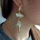 Y.YING-Boucles d'Oreilles Plaqué Or Jaune pour Femme Perle Biwa Blanche Coquille d'Escargot de