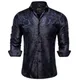 Chemise de luxe en soie Paisley pour hommes à manches longues bleue et noire vêtement de styliste