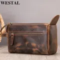 WESTAL-Pochette en cuir véritable pour homme portefeuille en élan long sac à main pour homme