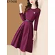 EVNISI-Robe violette à manches longues avec ceinture pour femme robes à col rond à lacets minces