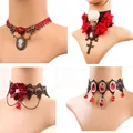 Collier ras du cou en dentelle chauve-souris rouge pour femme bijoux gothiques collier superposé