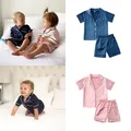 Pudcoco – pyjama en soie pour enfants manches courtes couleur unie chemise + pantalon ensemble