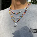 Boho-Collier de perles colorées asymétriques pour hommes tour de cou en perles blanches bijoux de