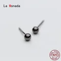 La Monada-Boucles d'oreilles à tige boule noire pour femme argent 925 bijoux fins minimalistes