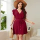 Robe courte élégante pour femmes grande taille Sexy col en V manches à volants boutons sur le