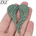 ZXZ – pendentifs en forme d'ailes d'ange breloques en forme de grand cœur vert Verdigris patine