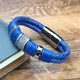Boho – Bracelet enroulé bleu pour hommes Double tressé en cuir fermoir magnétique en acier