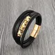 Bracelet Classique en Acier Inoxydable pour Homme 4 Couches Corde en Cuir Noir Breloque Style