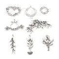 Pendentifs plantes Vintage 5 pièces couleur argent Antique branche d'olive fleur feuilles