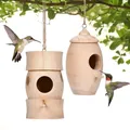 Colibri en bois naturel maison d'extérieur suspendue pour la nidification fenêtre de jardin