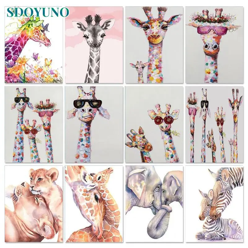 SDOYUNO peinture acrylique par numéros girafe avec cadre dessin sur toile peinture photos par numéros pour adultes bricolage cadeau décor à la maison