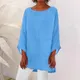 Chemisier à manches longues en coton et lin pour femmes tunique à col rond chemise irrégulière