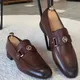 Mocassins marron pour hommes chaussures à enfiler carrées chaussures provoqué d'affaires taille