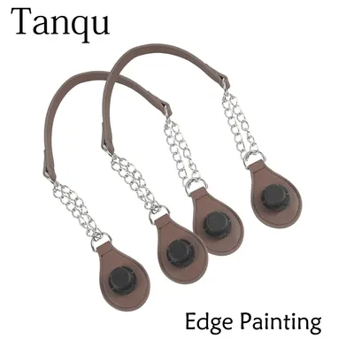 TANQU – poignée de chaîne en cuir PU pour femmes 1 paire peinture sur les bords Double chaîne en