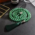 Perles de Jade Aventurine verte nouées pour hommes et femmes chapelet de prière méditation Yoga