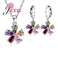 Ensembles de bijoux avec pendentif en cristal CZ couleurs arc-en-ciel collier boucles d'oreilles
