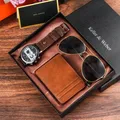 Montre à Quartz pour Homme d'Affaires Bracelet Marron Foncé Avancé Portefeuille Lunettes de