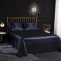 Ensemble de literie de luxe King Size drap élastique taie d'oreiller en satin noir literie