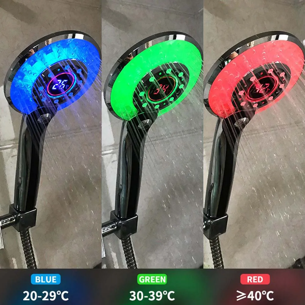 Pommeau de douche à lumière LED, salle de bains automatique, capteur de température à 3 couleurs changeantes, filtre d'économie d'eau, pomme de pulvérisation de salle de bains