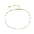 Bracelet de cheville en acier inoxydable émaillé pour femme couleur or bleu clair mode été plage