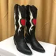 BONChain-Bottes de cowboy mi-mollet à talon épais pour femme mode vintage punk western