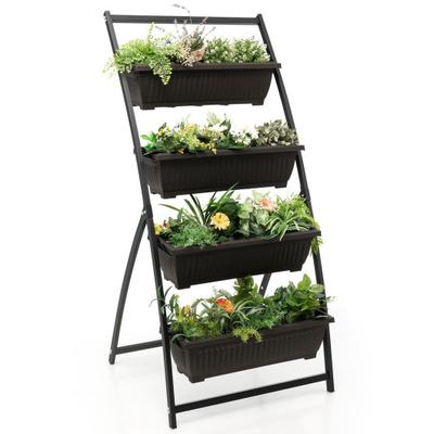 Costway 4-Tier Vertical Raised Garden Bed with 4 Containers and Drainage Holes-M