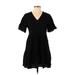 Fancyinn Casual Dress - A-Line V Neck Short sleeves: Black Print Dresses - Women's Size Small