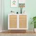 Anmytek White Accent Cabinet with 2 Rattan Doors Storage Sideboard Buffet 30.5in H. x 30.8in W.