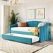 Twin Size Velvet Upholstered Daybed with Twin Size Trundle Bed and Wood Slat, 81"L x 42.5"W x 33.1"H