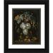 Abraham Mignon 12x14 Black Ornate Wood Framed Double Matted Museum Art Print Titled: Still-Life with Grapes and Fruits in a Niche