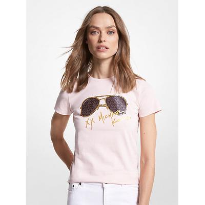 Michael Kors Logo Aviator Print Organic Cotton T-Shirt Pink S