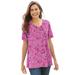 Plus Size Women's Perfect Printed Short-Sleeve V-Neck Tee by Woman Within in Peony Petal Paisley (Size S) Shirt