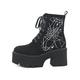 GooMaShoes Women's Black Lace up Spider Embroidered High Heel Platform Boots Goth Shoes, Punk Block Faux Suede Side Zipper Combat Boots, Gothic Round Toe Chunky Heel Ankle Boots (UK Size 7)