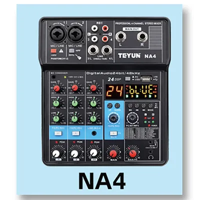 TEYUN – Console de mixage professionnel Portable 4 canaux entrée d'ordinateur alimentation 48v