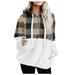 JGGSPWM Women s Fuzzy Hoodies Sport Pullover Hoodie Athletic Cozy Oversized Pockets Hooded Sweatshirt Flannel Fleece Hoodies Plaid Striped Color Block Pullover Winter Outwear Khaki XXXXL