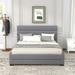 Queen Size Horizontal Stitching Lines Style Upholstered Storage Bed Linen Platform Bed with Trundle / 2 Drawers / Headboard