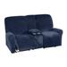 CJC Reclining Sofa Slipcover with Middle Console Velvet Loveseat Couch Cover Non-Slip Furniture Protector Navy Blue