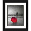Frank Assaf 15x18 Black Ornate Wood Framed with Double Matting Museum Art Print Titled - Red umbrella in front of the Eiffel tower with handwritting overlay